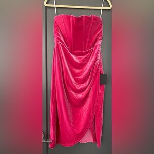 Lulu’s hot pink suede body con dress with corset top